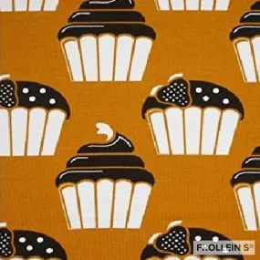 Organic Cotton Jersey - Sweet Cupcakes - Mustard