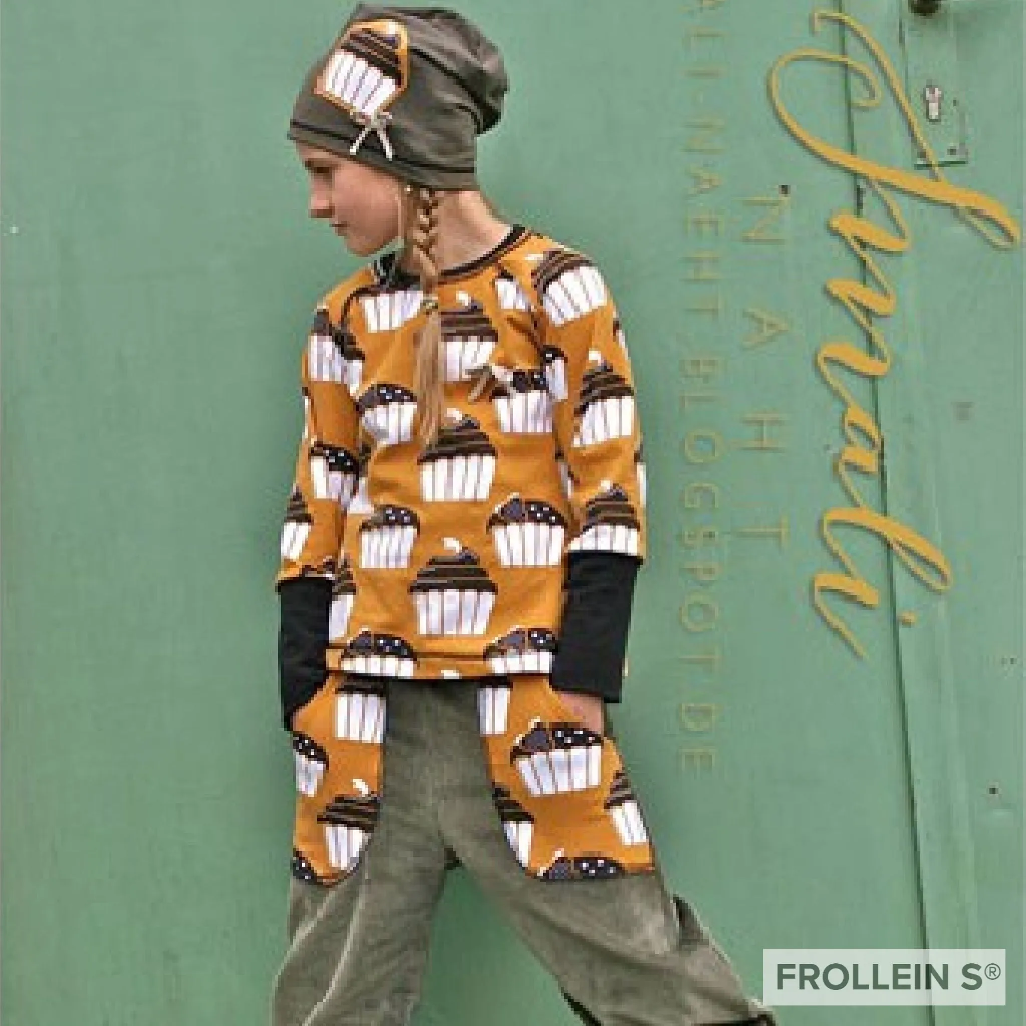 Organic Cotton Jersey - Sweet Cupcakes - Mustard