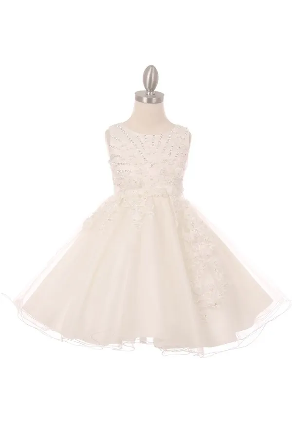 Pearl Beaded Floral Glitter Tulle Party Dress by Cinderella Couture USA AS9022