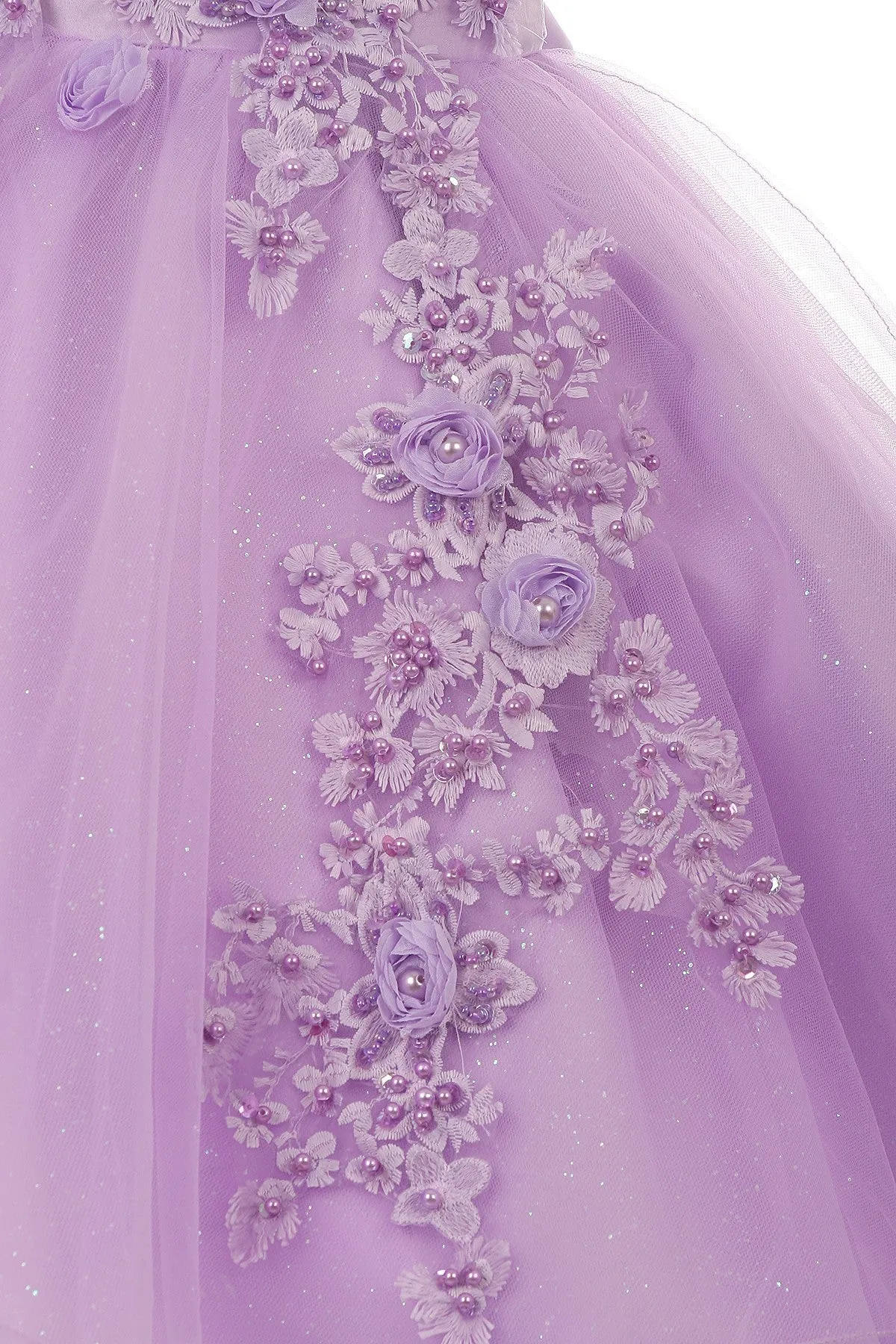Pearl Beaded Floral Glitter Tulle Party Dress by Cinderella Couture USA AS9022