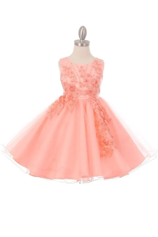 Pearl Beaded Floral Glitter Tulle Party Dress by Cinderella Couture USA AS9022