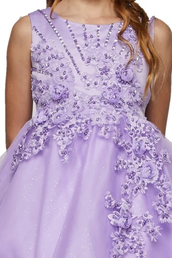 Pearl Beaded Floral Glitter Tulle Party Dress by Cinderella Couture USA AS9022