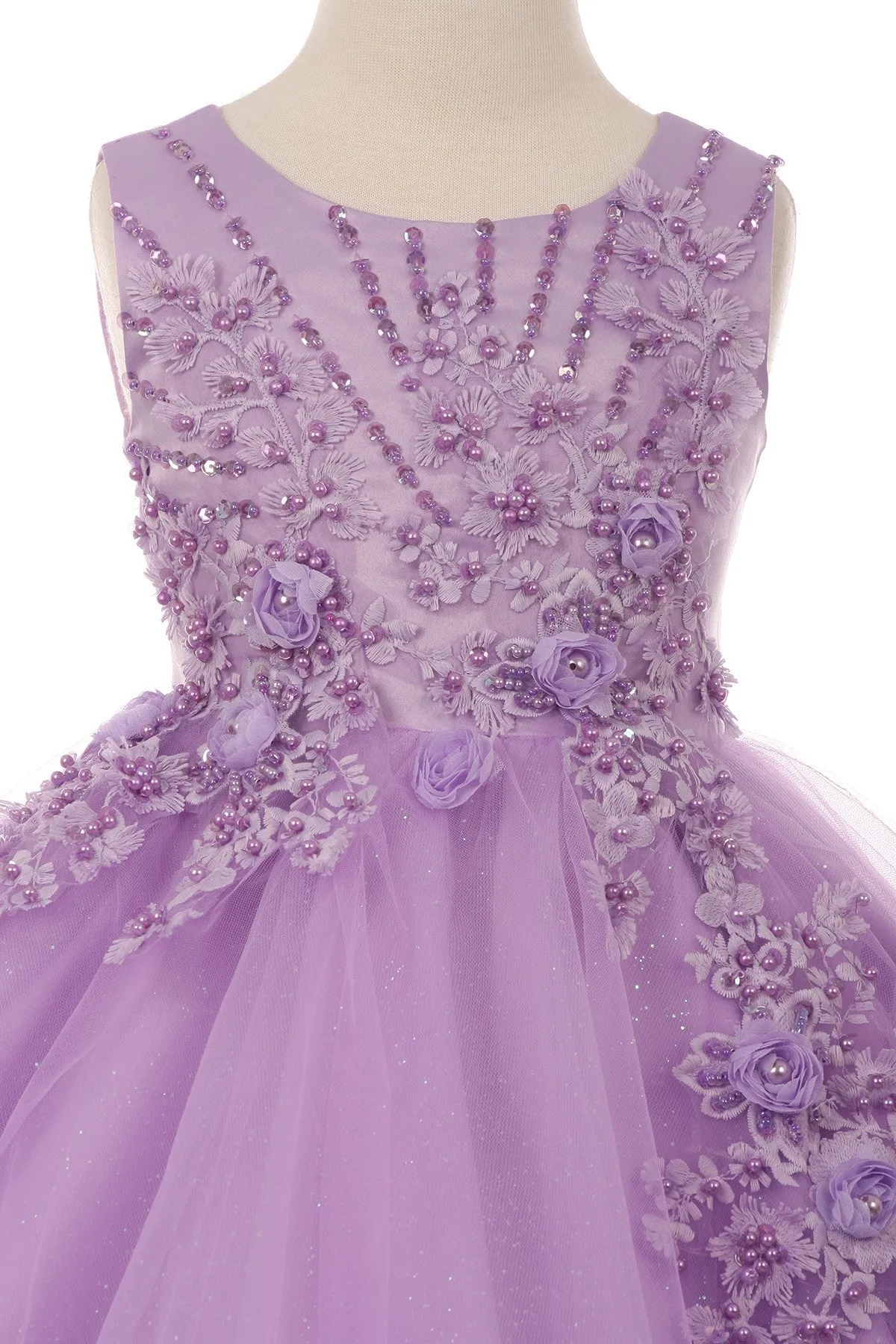 Pearl Beaded Floral Glitter Tulle Party Dress by Cinderella Couture USA AS9022