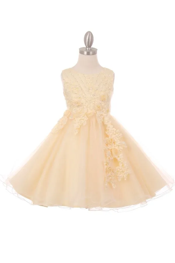 Pearl Beaded Floral Glitter Tulle Party Dress by Cinderella Couture USA AS9022