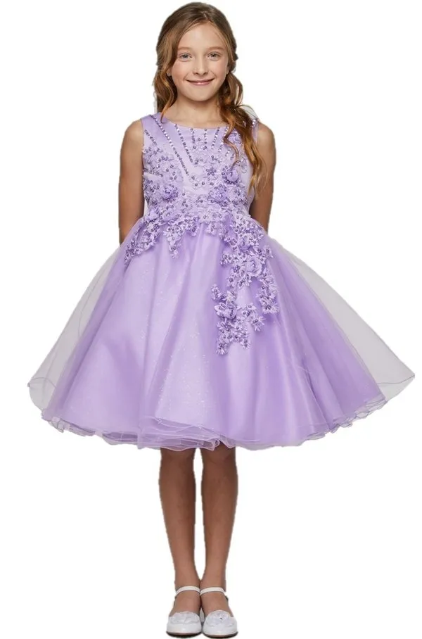 Pearl Beaded Floral Glitter Tulle Party Dress by Cinderella Couture USA AS9022
