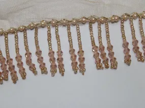 Pink Crystal Beads Handwork Beaded Lace