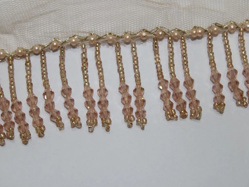 Pink Crystal Beads Handwork Beaded Lace