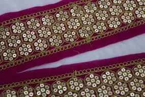 Pink Floral Sequins Work Embroidered Border