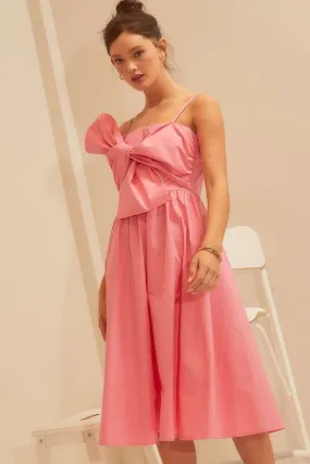 Pink Front Tie Knot Back Zipper Ruffle Solid Dress