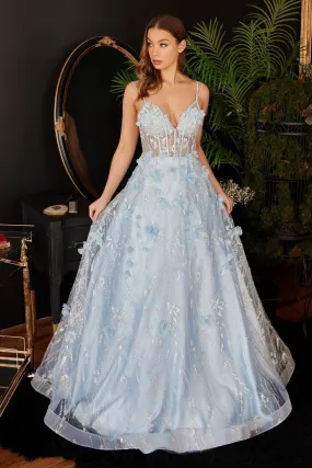 Plunging Neckline Floral Ball Gown CB105