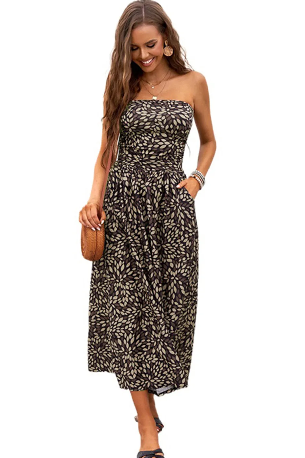 Plus Size Off-the-shoulder Floral Print Maxi Dress