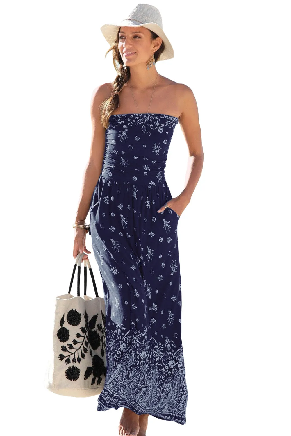 Plus Size Off-the-shoulder Floral Print Maxi Dress
