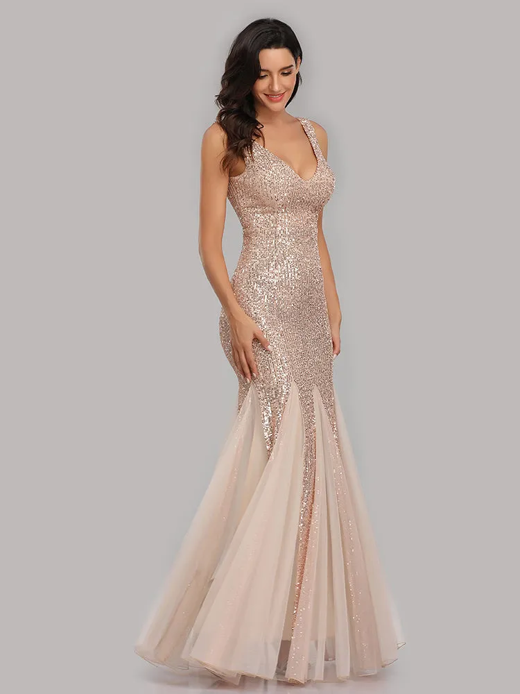 Plus Size V Neck Mermaid Burgundy Long Formal Prom Party Gown Sequins Sleeveless Evening Cocktail Dress
