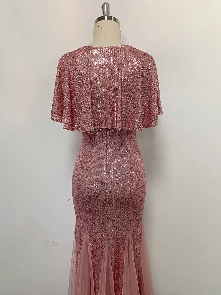 Plus Size V Neck Mermaid Burgundy Long Formal Prom Party Gown Sequins Sleeveless Evening Cocktail Dress