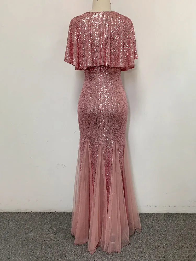 Plus Size V Neck Mermaid Burgundy Long Formal Prom Party Gown Sequins Sleeveless Evening Cocktail Dress
