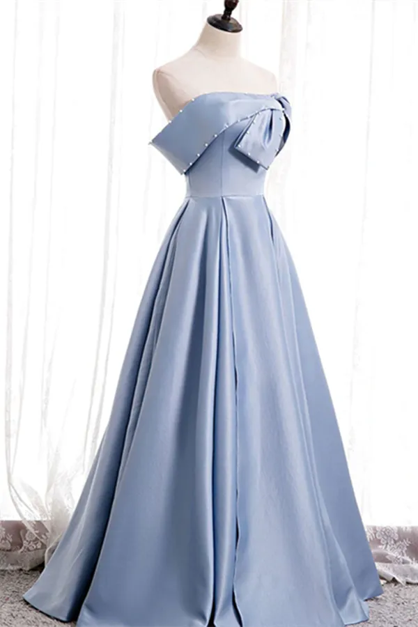 Promfast Chic A line Off the shoulder Beaded Floor Length Prom Dress Satin Evening Dress PFP2147