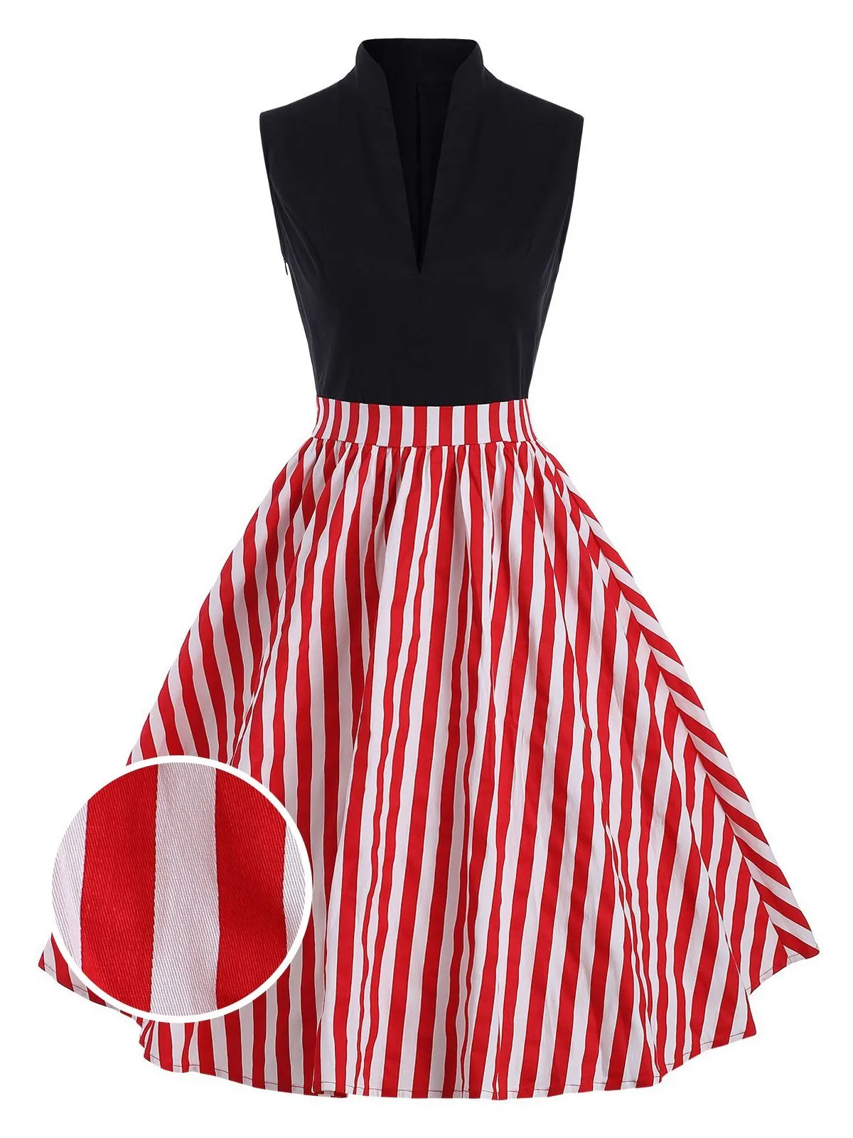 Red 1950s Patchwork Stripe Swing Dress