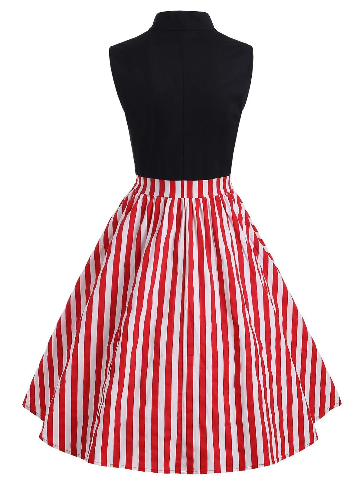 Red 1950s Patchwork Stripe Swing Dress