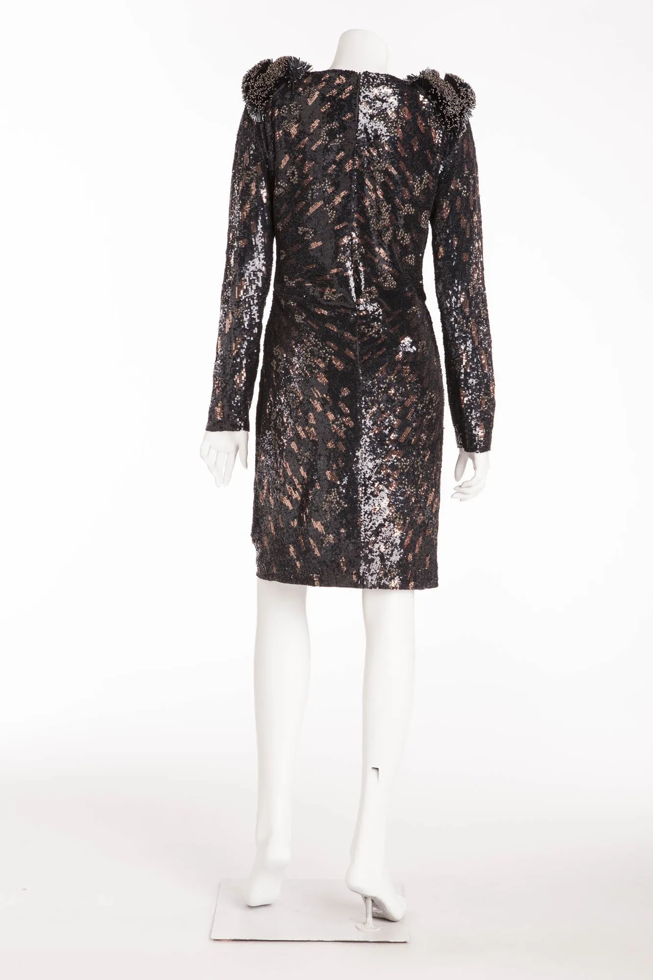 Roberto Cavalli - Black and Brown Dress with Heavily Beaded Shoulders - IT 42