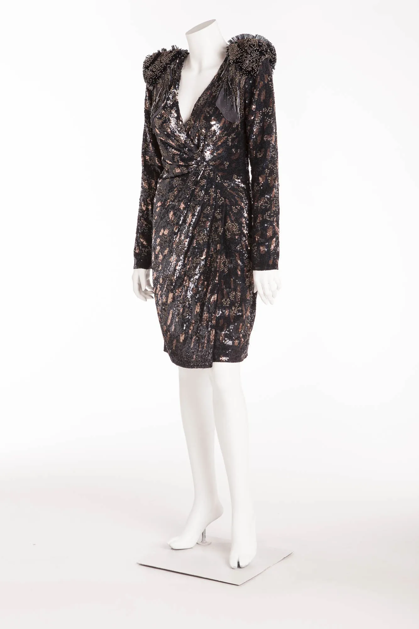 Roberto Cavalli - Black and Brown Dress with Heavily Beaded Shoulders - IT 42