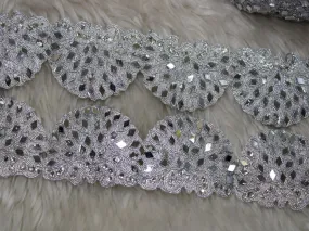 Silver Mirror and Stone Work Scalloped Embroidered Border