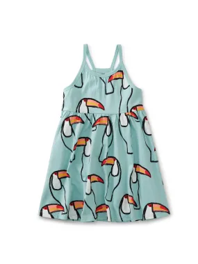Spaghetti Strap Trapeze Dress - Toucans in Mint