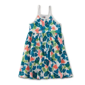 Spaghetti Strap Trapeze Dress: Tropical Hibiscus