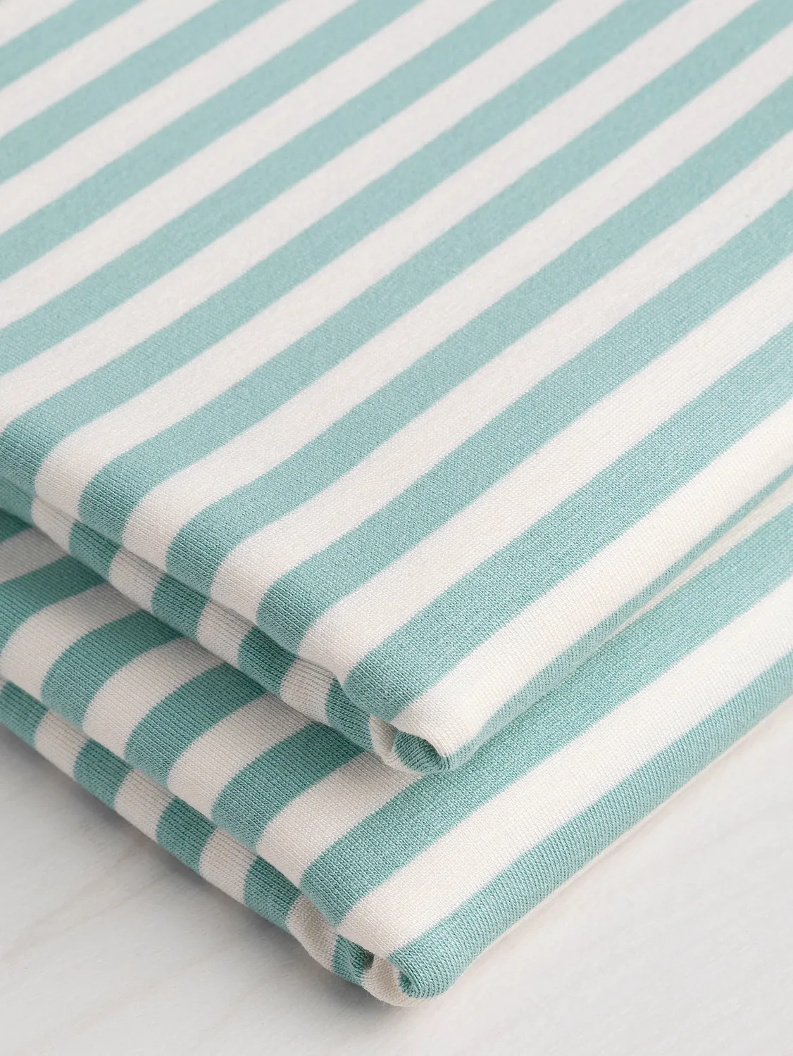 Stripe EcoVero Rayon Spandex Jersey Knit - Light Teal   Cream