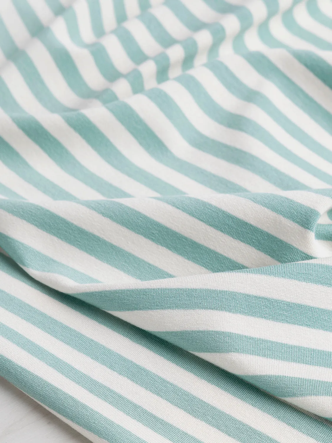 Stripe EcoVero Rayon Spandex Jersey Knit - Light Teal   Cream