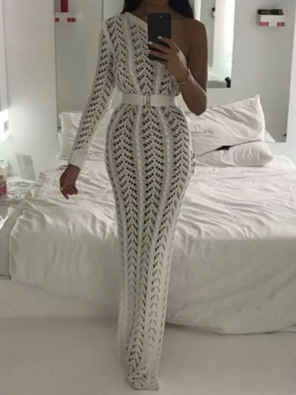 TastyHottie - Delicate Shoulder Hollow Bandage Sweater Dresses