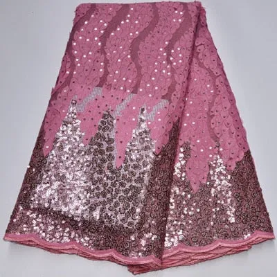 Tossi Laser Cut Beaded Lace Sequin French Net Wedding Fabric 5 Yards