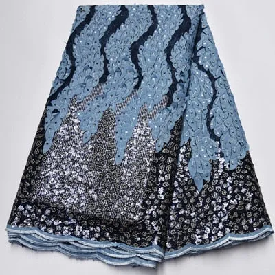 Tossi Laser Cut Beaded Lace Sequin French Net Wedding Fabric 5 Yards