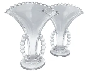 Vintage Imperial Elegant Glass Candlewick Fan Vase Pair