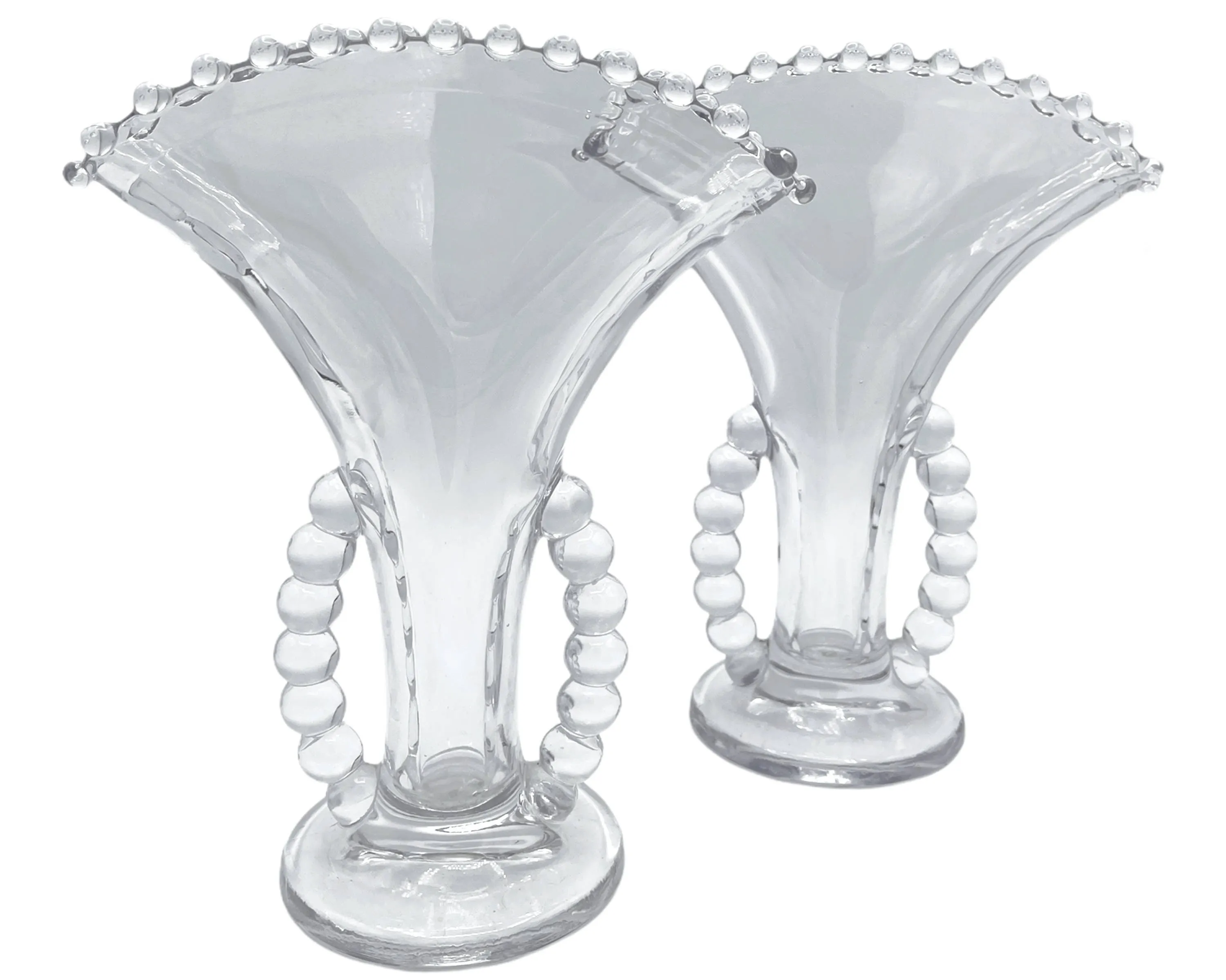 Vintage Imperial Elegant Glass Candlewick Fan Vase Pair