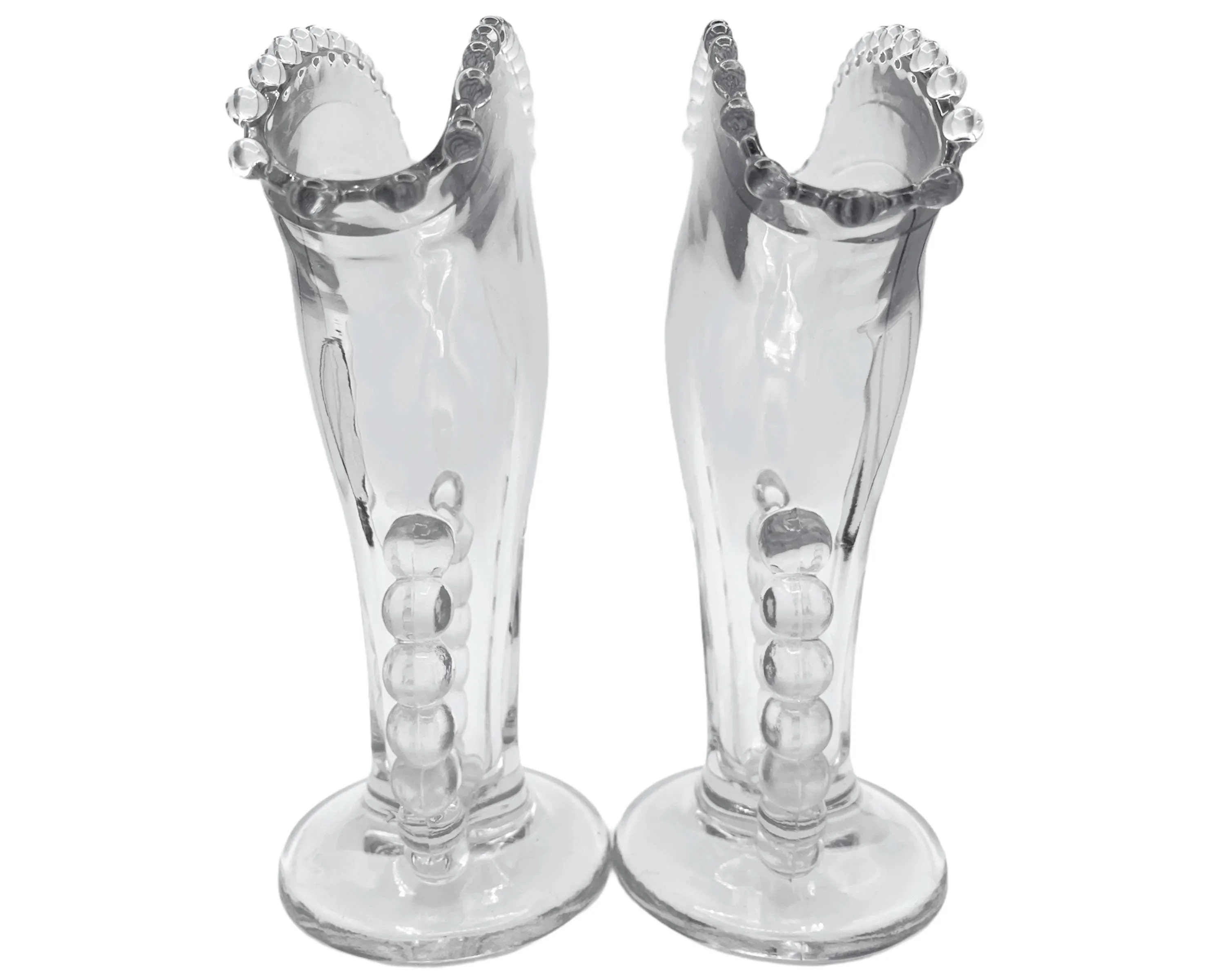 Vintage Imperial Elegant Glass Candlewick Fan Vase Pair
