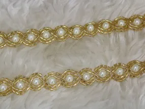 White Pearl Golden Cutdana Beads Work Embroidered Border