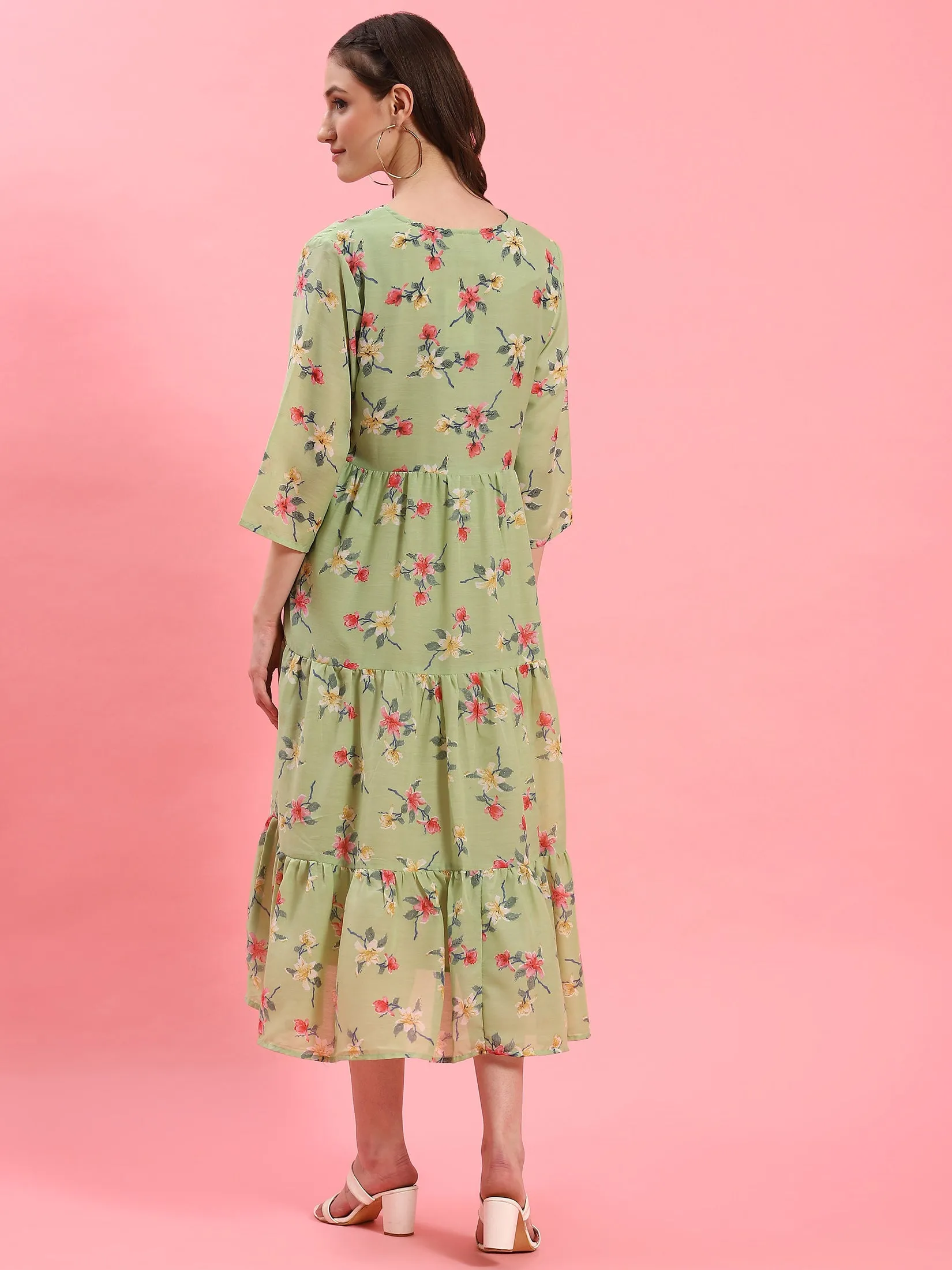 Women Green V-Neck Printed Dress