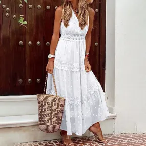 Women's Sleeveless Solid Color Lace Panel Dress