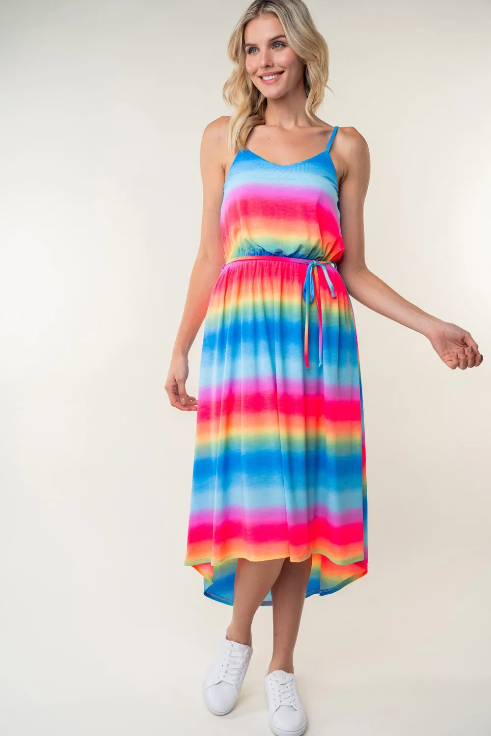 Women's White Birch Full Size Ombre Striped Midi Cami Dress